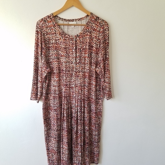 J.Jill Jersey Knit Pleated Multi Color Print Dress Size Large - Picture 3 of 13